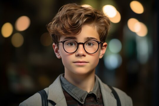 Burdened Student boy glasses. People school. Generate Ai