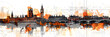 This elaborate abstract piece captures iconic London landmarks with a modern, artistic twist, infusing them with vibrant orange hues