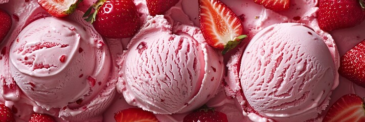 Wall Mural - Immerse yourself in the vibrant hues of strawberry ice cream, its sweet aroma and creamy texture enticing