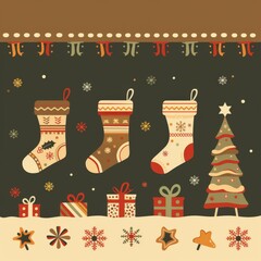 Wall Mural - Minimalist Christmas Theme with Fireplace Motifs

