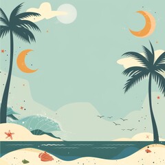 Poster - Minimalist Summer Travel Theme with Beach Pattern

