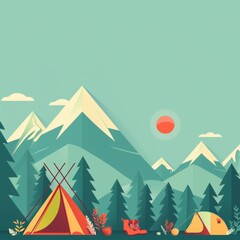 Wall Mural - Minimalist Summer Travel Theme with Mountain Motifs

