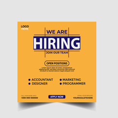 Wall Mural - Hiring recruitment open job vacancy design vector social media post banner template or web banner layout