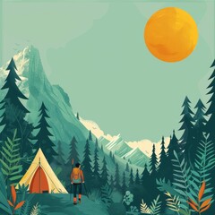 Wall Mural - Minimalist Summer Travel Theme with Mountain Motifs

