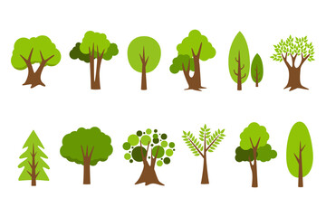 collection of trees. tree set isolated on white background. vector illustration.