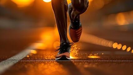 Wall Mural - Closeup of athletes legs running on stadium racetrack during race. Concept Sports Photography, Athletes, Running, Racetrack, Close-up Shots