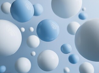 Wall Mural - 3D render of floating different size of spheres