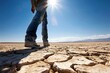 A close-up of a dehydrated man walking under the scorching sun in the desert, depicting exhaustion and struggle