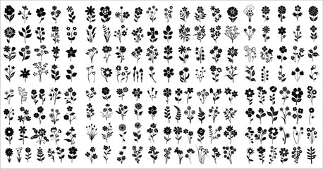 Wall Mural - Flower icon set silhouettes, Abstract flower icon, Set of flower black silhouettes, Flower icon silhouettes, Flower icon set, Silhouette of simple vector flowers, Plants icon set, Flower silhouettes