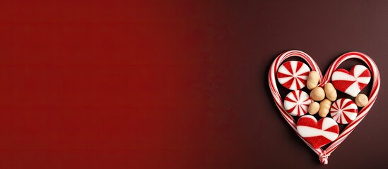 Aufkleber - A heart shaped arrangement of candy canes on a Christmas background providing space for text and Christmas wishes Copy space image