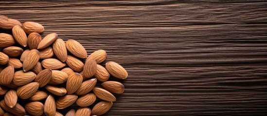 Poster - Copy space image of almonds arranged on a rustic wooden table