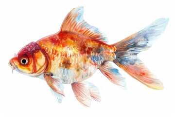 Wall Mural - Goldfish,  Pastel-colored, in hand-drawn style, watercolor, isolated on white background