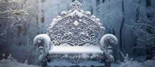 A Garden Chair With Intricate Ornamentation Covered In Snow Making For A Picturesque Copy Space Image