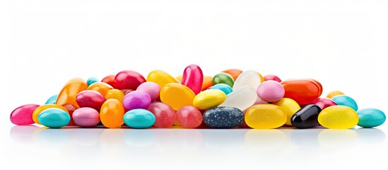 Aufkleber - Colorful candies arranged in an appealing way with plenty of empty space around them on a plain white background making it ideal as a copy space image