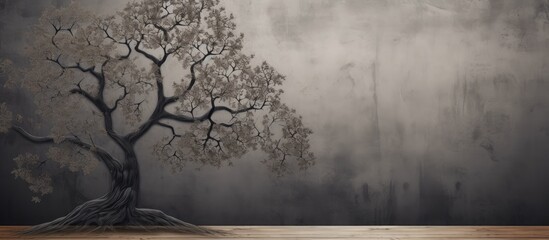 Leinwandbilder - Decorative tree with a monochrome color scheme set against a backdrop of wood pulp board providing ample copy space for images