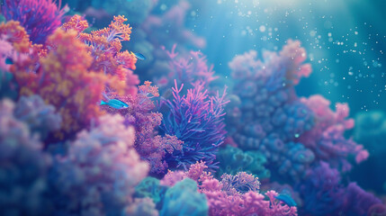 Poster - A colorful underwater scene with a variety of fish and coral. Cartoon style. 