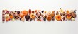 A bird s eye view image of Halloween themed candies including finger shaped sweets brain shaped treats and spider shaped confections arranged on a white backdrop providing ample space for additional