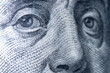 Macro image:Benjamin Franklin on the one hundred US Dollar bill. Horizontal image.