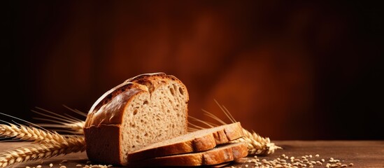 Poster - Copy space image of whole wheat bread on a brown background