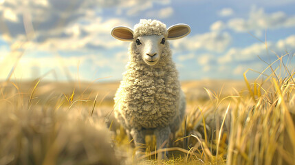 Wall Mural - A cute sheep on a meadow