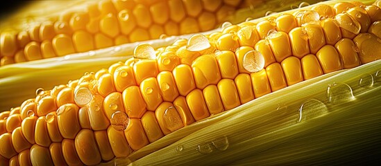 Wall Mural - A detailed copy space image of a boiled corn in close up view