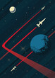 Vector Cosmic Background, Template for Space Posters, Illustrations, Covers. Space Rockets, Planets, Stars