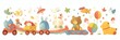 Children's illustration with different toys, happy childhood, banner