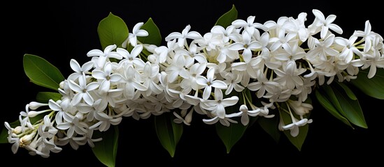 Poster - Top view of a white lilac against a black backdrop providing ample copy space for text