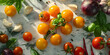 Ripe Cherry Tomatoes on a Rustic Wooden Table, Vibrant Bunch of Cherry Tomatoes 