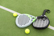 Close up image of paddle tennis rackets