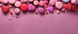 A delightful image of heart shaped Valentine s Day cookies placed on a sweet and vibrant background The charming pink macaroons create a pleasing flat lay composition with a top view allowing for cop