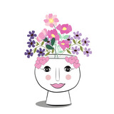Fototapeta  - Florero con cara de mujer y ramo de flores.