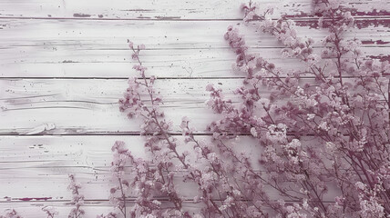 Wall Mural - A close up of a bunch of pink flowers on a wooden surface