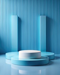 Wall Mural - Abstract blue background with podiums