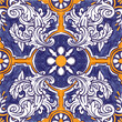  Portuguese Dutch tile in shades of blue and yellow colors pattern. Baroque tiles. Vector illustration