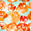 Red and orange abstract flowers, original hand drawn, impressionism style, color texture, brush strokes of paint, art background.