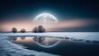 © Elie - Night fantasy starry sky Reflection of moonlight on ice create with ai