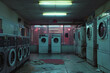 Laundromat scene with machines in a row