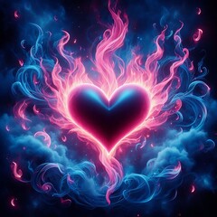 Wall Mural - A vibrant, neon-colored heart made of energy and light against a dark, starry background