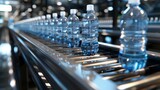 Fototapeta  - Production of bottling clean water at a production plant. Conveyor with water bottles.	

