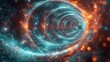 A spiral tunnel with a blue and orange glow