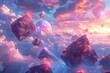A colorful, abstract space scene with a large, glowing planet and many small