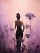 Dramatic silhouette of Angelica against a soft pastel lavender background, highlighting the plant s statuesque and ethereal qualities