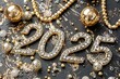 2025 gold jewel numbers, new year gemstones, diamond greeting card, gem celebrate banner