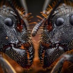 Wall Mural - Intricate Communication and Coordination System of Industrious Ant Colony Captured Through Macro Photography