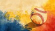 Abstract pop sports art.  A baseball on a vintage-style colorful watercolor background.
