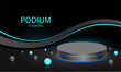 Podium black metallic blue light neon geometric futuristic technology design for product showroom vector