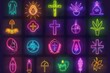 © Ева Поликарпова - Bright neon religious symbols glowing in the dark, perfect for spiritual concepts or religious events