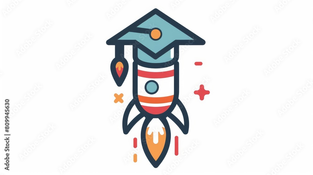 Simple line icon showing a graduation cap attached to a fireworks ...