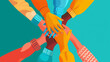 © CosmoJulia - Vibrant illustration of diverse hands joined together in unity on teal background